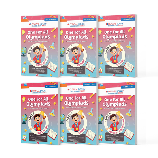 One For All Olympiad Previous Years' Solved Papers Class 5 (Set of 6 Books) Maths, English, Science, Reasoning, Cyber & General Knowledge (For 2025 Exam)