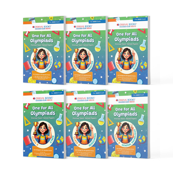 One For All Olympiad Chapter-wise Previous Years' Solved Papers, Prep-Guide Class 8 (Set of 6 Books) Maths, English, Science, Reasoning, Cyber & General Knowledge (For 2025 Exam)