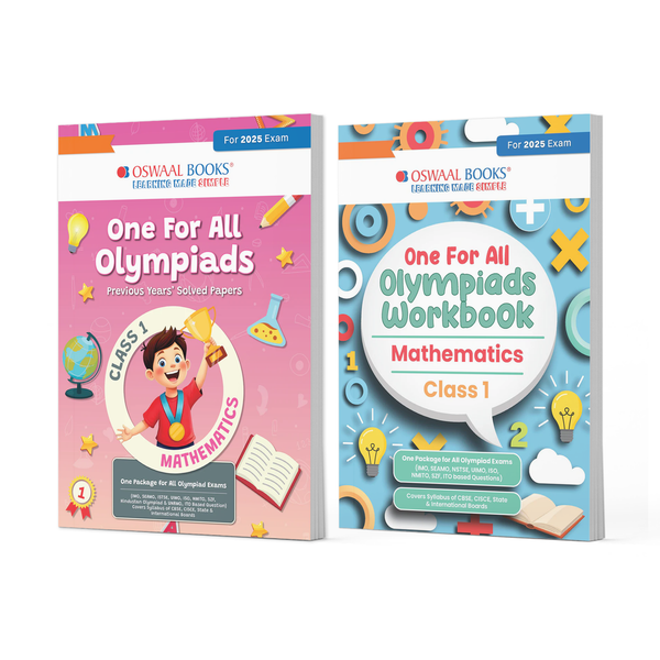One For All Olympiads Class 1 Chapter-wise Previous Years's Solved Papers (Prep-Guide)  + Workbook Maths  (Set of 2 Books) For 2025 Exam