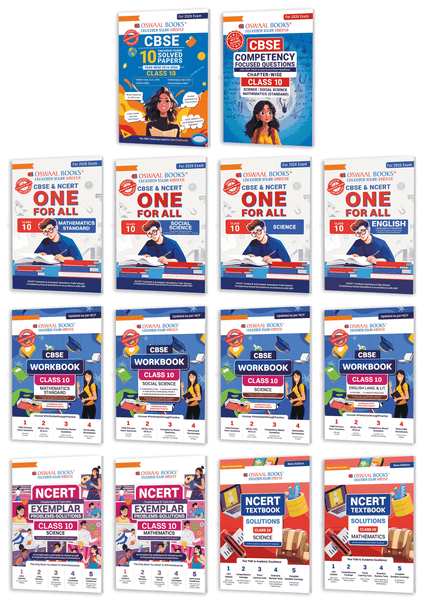 Oswaal CBSE Mega Study Pack - 10 Years' Solved Paper, Competency Focused Questions, CBSE & NCERT One For All, CBSE Workbook, Exemplar and Textbook Solutions For Class 10 (For 2026 Exam)