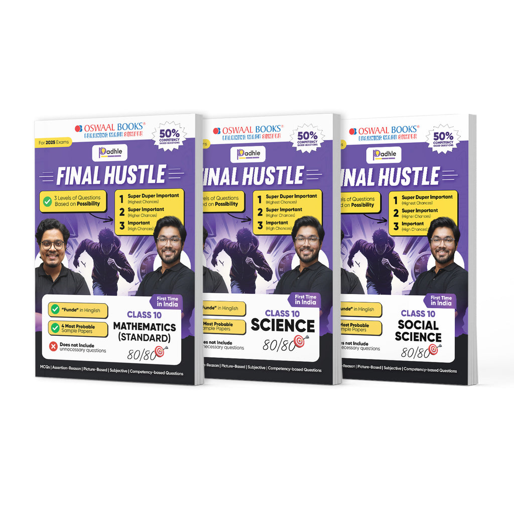 Final Hustle for CBSE Class 10 Science, Mathematics Standard, Social Science by Padhle Set of 3 books (For 2025 Exam)