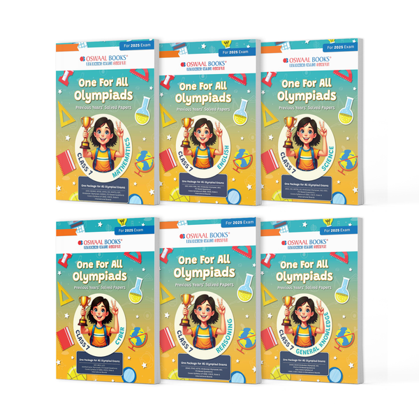 One For All Olympiad Chapter-wise Previous Years' Solved Papers, Prep-Guide Class 7 (Set of 6 Books) Maths, English, Science, Reasoning, Cyber & General Knowledge (For 2025 Exam)