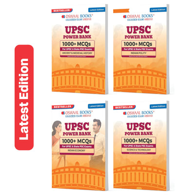 Oswaal Power Bank | 1000+ MCQs For UPSC And State PSCs Exams | Ancient & Medieval History, Indian Polity, Indian Economy, Science & Technology (Set of 4) | Latest Edition