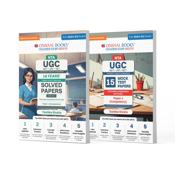 NTA UGC NET/ JRF/ SET 16 Chapter-wise & Topic-wise Solved Papers (2009-2024) | Teaching & Research Aptitude General Paper-1 + 15 Mock Test Papers | (Compulsory) (Set of 2 Books) | For 2025 Exam