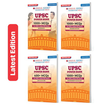 Oswaal Power Bank | 1000+ MCQs For UPSC And State PSCs Exams | Geography, Modern History, Art & Culture, Environment & Ecology (Set of 4) | Latest Edition