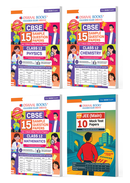 CBSE Class 12th 15 Sample Question Papers PCM + JEE Main 10 Mock Test Papers | 2500+ Qs, HEQs, PYQs, Mind Maps, Shortcuts, Trend Analysis, Tips & Fast Revision Notes, Most Probable Qs (Set of 4, For 2026 Exams)