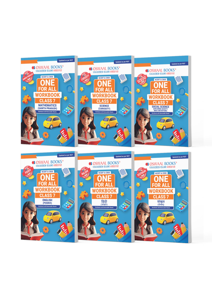 NCERT & CBSE One for All Workbook for Class 7 | Mathematics | Science | Social Science | English | Hindi | Sanskrit | Updated as Per NCF | MCQ's | VSA | SA | LA | Set of 6 Books | For Latest Exam
