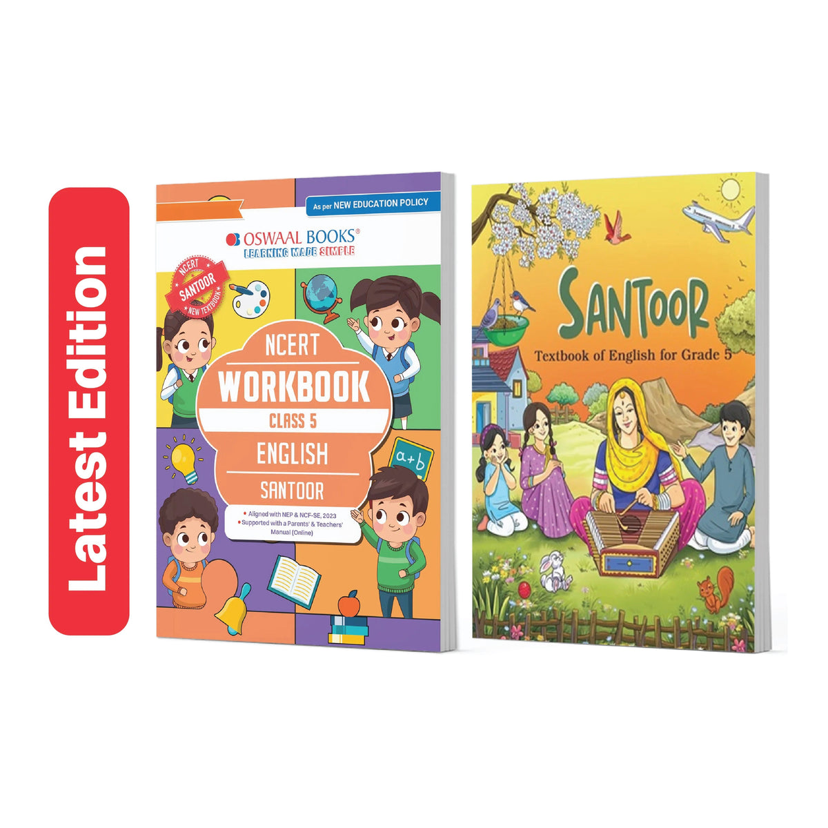 NCERT English Santoor Textbook and Workbook For Class 5 | Updated NCERT Pattern | Includes Mind Maps & Revision notes | Teachers Manual (Set of 2 Books)
