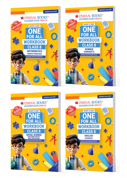 NCERT & CBSE One For All Workbook For Class 8 | Mathematics | Science | Social Science | English | Updated As Per NCF | MCQ's | VSA | SA | LA | Set Of 4 Books | For Latest Exam