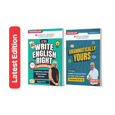 Oswaal ICSE Class 9 & 10 Write English Right(Compositions, Letters, Notices & Emails Writing Made Easy) + Grammatically Yours (The Best English Grammar Book for Classes 9-12 ICSE & ISC) (Set of 2 Books) With Sudhir Sir For 2026 Exams.