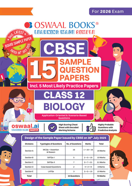CBSE 15 Sample Question Papers Class 12 Biology for 2026 Board Exam (As per CBSE Sample Question Paper issued on 30 July 2025), recommended by 2025 CBSE Toppers with Chapter wise Highly Probable Questions