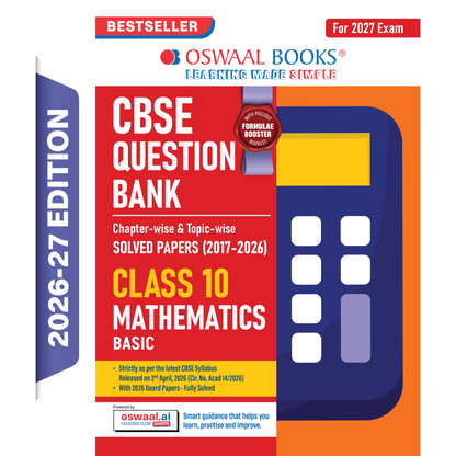 Oswaal CBSE Class 10 Mathematics Basic Question Bank | Chapter & Topic-wise Solved Papers (2017-2026) | Based on Latest Syllabus (April 2026) | Includes 2026 Papers | For 2027 Exam