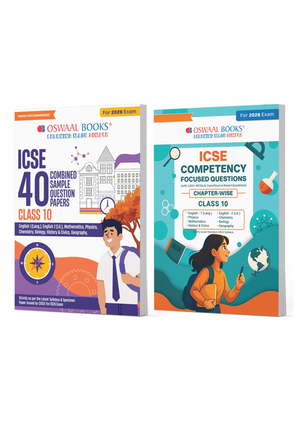 ICSE Class 10,  40 Combined Sample Question Papers + Competency Focussed Questions Physics, Chemistry, Maths, Biology, English Paper-1, English Paper-2, History& Civics, Geography (Set of 2 Books) for 2026 Board Exams