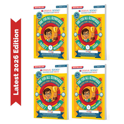 Oswaal One for All Olympiads | Class 7 Maths, Science, English, GK | Chapter-wise Previous Years' Solved Papers | Prep-Guide With Level 1, 2 & Achievers Section (Set of 4 Books) For 2026 Exam