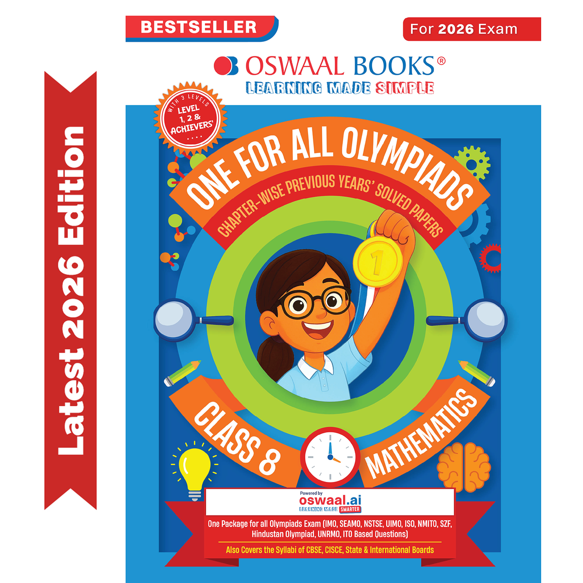 Oswaal One For All Olympiads Class 8 Maths Prep-Guide Book | Chapter-wise Previous Years' Solved Papers | Questions for SOF IMO & Other Olympiad Exams 2026 | With Sample Practice Papers & Oswaal.AI