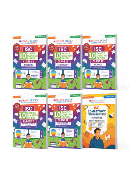 ISC  Class 12, 10 Sample Question Papers + Competency Focussed Questions PCB- Physics, Chemistry, Biology, English-1, English-2 (Set of 6 Books) for 2026 Board Exams