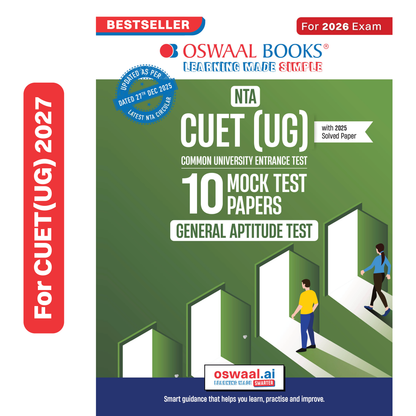 Oswaal NTA CUET (UG) 10 Mock Test Papers General Aptitude Test For 2026 Exam (Section-II) (as per latest 27 Dec., notification) | 550+ MCQs for Practice | Includes 2025 Paper- fully solved | With Oswaal AI