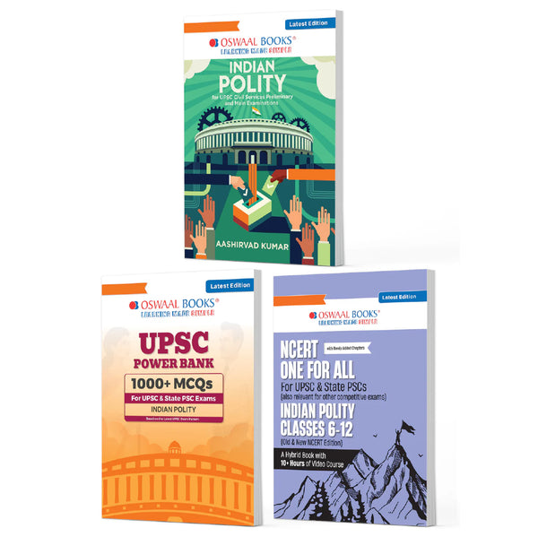 UPSC Indian Polity Exam Pack 2026 (Set of 3 Books) | Indian Polity Guide +  Power Bank 1000+ MCQs + NCERT One For All (Classes 6-12) | PYQs, 1500+ Practice Qs, Mind Maps, Summaries & Exam Readiness