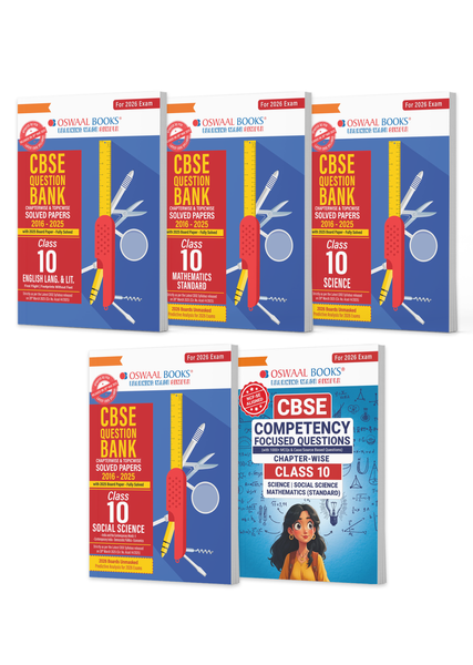 CBSE Question Banks + Competency Focused Questions English, Maths Standard, Science, Social Science For Class 10 | Chapterwise & Topicwise Solved Papers | Concept Notes, (Set of 5) For 2026 Board Exams