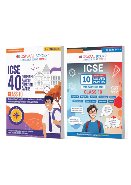 ICSE Class 10,  40 Combined Sample Question Papers +  10 Previous Years' Solved Papers Physics, Chemistry, Maths, Biology, English Paper-1, English Paper-2, History& Civics, Geography (Set of 2 Books) for 2026 Board Exams