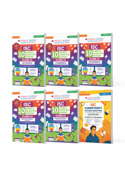 ISC  Class 12, 10 Sample Question Papers + Competency Focussed Questions Accounts, Commerce, Economics, English-1, English-2 (Set of 6 Books) for 2026 Board Exams