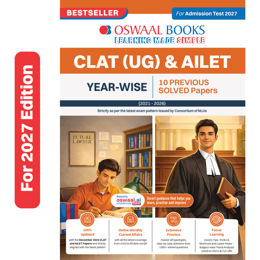 Oswaal CLAT (UG) & AILET | Year-wise | 10 Previous Solved Papers | (2021-2026) | For 2027 Admission Test