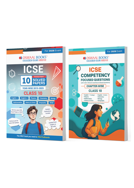 ICSE 10 Previous Years' Solved papers and Competency Focused Questions Chapter-wise Class 10 (Maths, Physics, Chemistry, Biology) (Set of 2 Books) for 2026 Board Exams