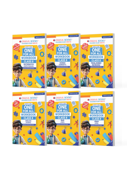 NCERT & CBSE One for All Workbook for Class 8 | Mathematics | Science | Social Science | English | Hindi | Sanskrit | Updated as Per NCF | MCQ's | VSA | SA | LA | Set of 6 Books | For Latest Exam