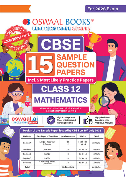 CBSE 15 Sample Question Papers Class 12 Mathematics for 2026 Board Exam (As per CBSE Sample Question Paper issued on 30 July 2025), recommended by 2025 CBSE Toppers with Chapter wise Highly Probable Questions