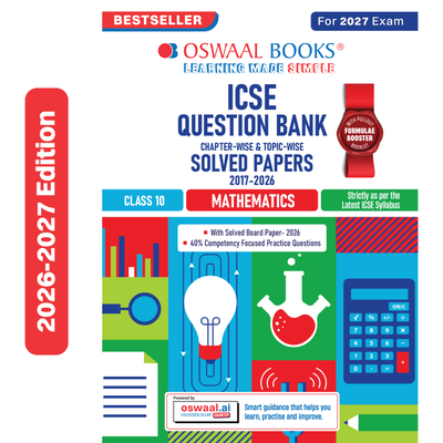 Oswaal Class 10 ICSE Question Bank Mathematics (2017-2026) | For 2027 Exam Chapter-wise & Topic-wise with Competency Based Questions | Includes 2026 Paper- fully solved | Self-Assessment Papers | Practice Papers