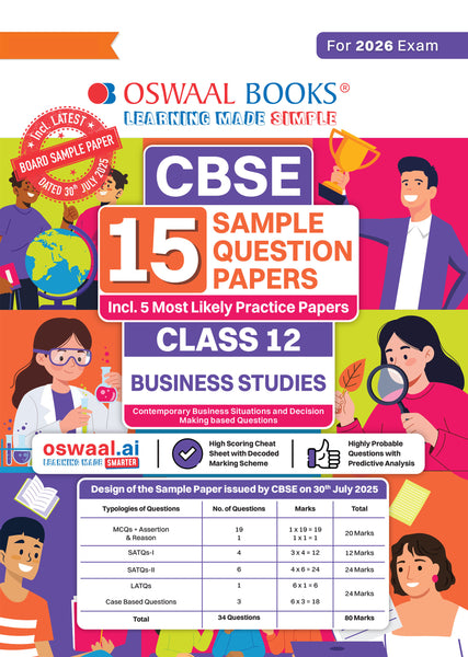 CBSE 15 Sample Question Papers Class 12 Business Studies for 2026 Board Exam (As per CBSE Sample Question Paper issued on 30 July 2025), recommended by 2025 CBSE Toppers with Chapter wise Highly Probable Questions