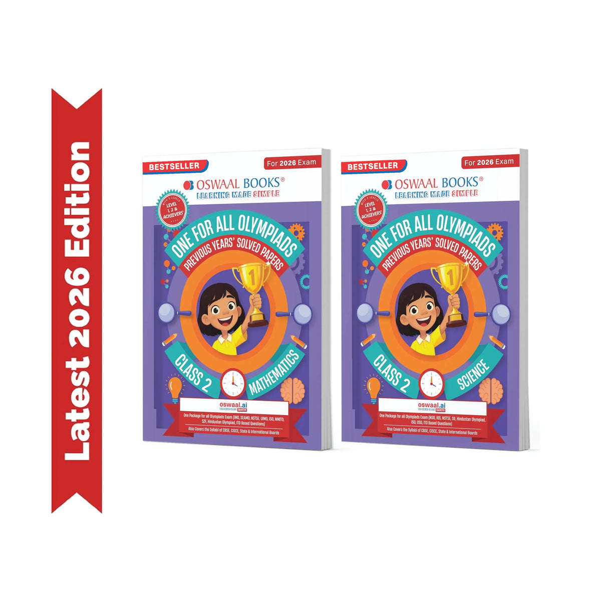 Oswaal One For All Olympiad Chapter-wise Previous Years's Solved Papers, Prep-Guide Class 2 (Set of 2 Books) Maths & Science For 2026 Exam