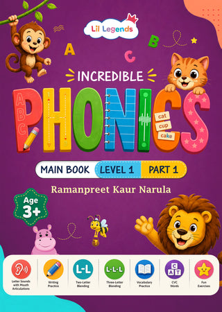 Lil Legends Incredible Phonics Level 1 Part 1 Main Book for Kids | Letter Sounds, Tracing, Writing and Fun Activities | Beginner Phonics Workbook | For Nursery/LKG | Age 3-5