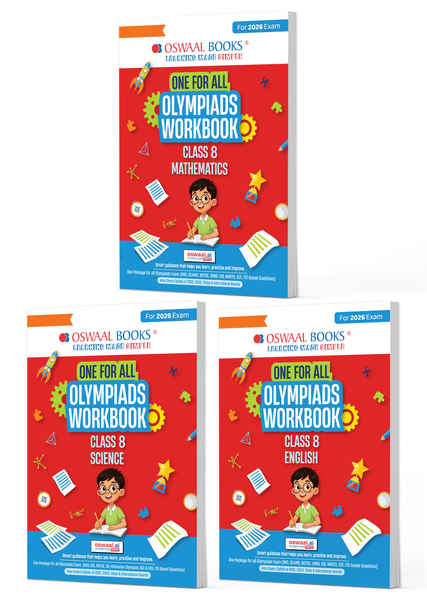 One For All Olympiad Workbook Class 8 (Set of 3 Books) Maths, Science & English For 2026 Exam