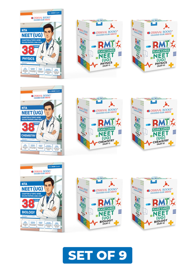 NEET (UG) Exam Set of 9 | 38 Years’ Chapterwise & Topicwise Solved Papers Physics, Chemistry, Biology (3 Books) + RMT Flashcards Physics, Chemistry, Biology Part 1 & 2 (6 Boxes) | 4000+ Questions, 2025 May Paper, Mind Maps | (For 2026 Exam, New Edition)