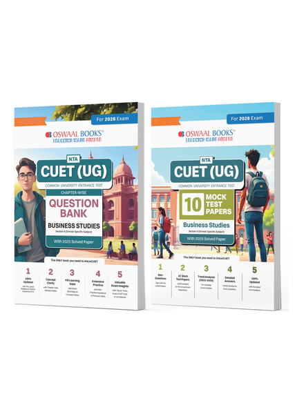NTA CUET (UG) 2026 Business Studies Chapterwise Question Bank + 10 Mock Test Papers (Set of 2) | 300–900+ Qs, 2025 PYQ Solved, Mind Maps, Trend Analysis & Detailed Solutions