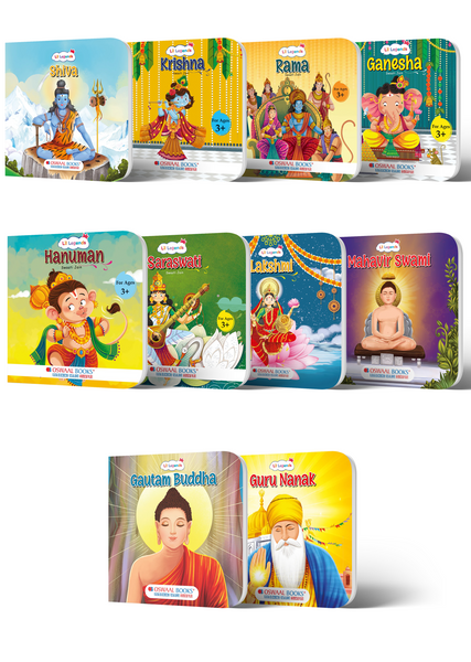 10‑Book Mythology & Spiritual Stories Board Book Set for Kids Age 3+ | Rama, Krishna, Hanuman, Ganesha, Shiva, Saraswati, Lakshmi, Buddha, Mahavir & Guru Nanak