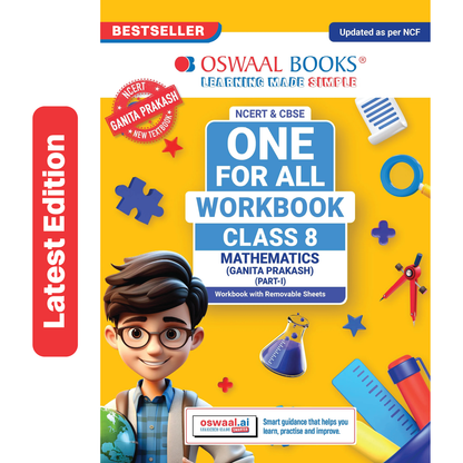 Oswaal One For All Workbook Class 8 Mathematics Part-1 | NCERT & CBSE | Latest Ganita Prakash | NCF Compliant | Competency-Based Assessment & Practice