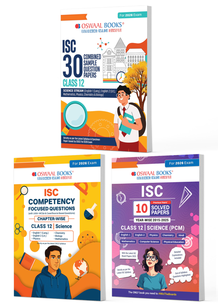 ISC Class 12, 30 Combined Sample Question Papers + Competency Focussed Questions + 10 Previous Years' Solved Papers PCM- Physics, Chemistry, Maths, English-1, English-2  (Set of 3 Books) for 2026 Board Exams