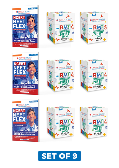NEET (UG) Exam Set of 9 | NCERT FLEX Chapterwise & Topicwise Question Bank Physics, Chemistry, Biology (3 Books) + RMT Flashcards Physics, Chemistry, Biology Part 1 & 2 (6 Boxes) | 2500+ Qs, Solved Papers, Mind Maps | (For 2026 Exam, New Edition)