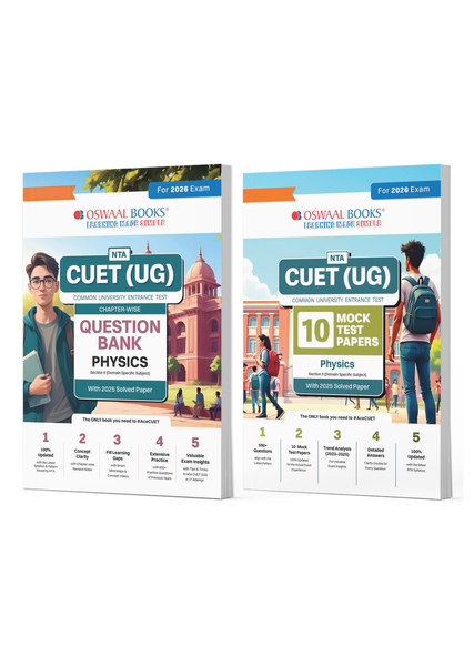 NTA CUET (UG) 2026 Physics Chapterwise Question Bank + 10 Mock Test Papers (Set of 2) | 300–900+ Qs, 2025 PYQ Solved, Mind Maps, Trend Analysis & Detailed Solutions