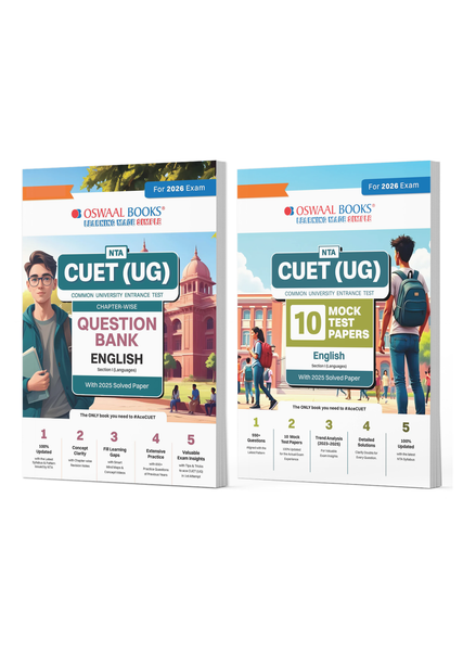 NTA CUET (UG) 2026 English Chapterwise Question Bank + 10 Mock Test Papers (Set of 2) | 300–900+ Qs, 2025 PYQ Solved, Mind Maps, Trend Analysis & Detailed Solutions