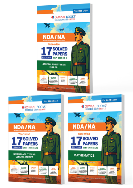 NDA-NA (National Defence Academy/Naval Academy) 17 Previous Solved Papers | Yearwise (2017-2025) (II) English, General Studies, Mathematics (Set of 3 Books) For 2026 Exam