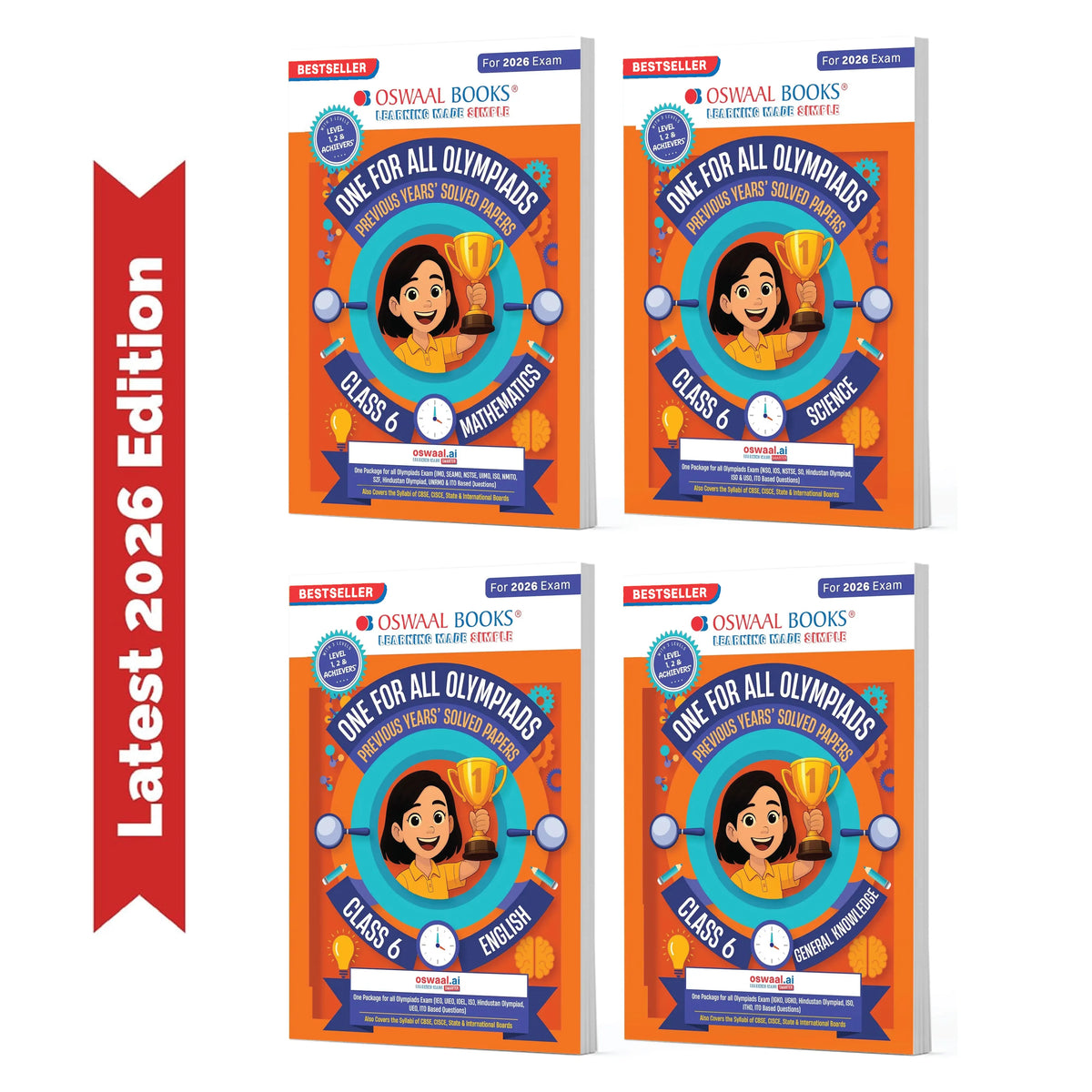 Oswaal One for All Olympiads | Class 6 Maths, Science, English, GK | Chapter-wise Previous Years' Solved Papers | Prep-Guide With Level 1, 2 & Achievers Section (Set of 4 Books) For 2026 Exam
