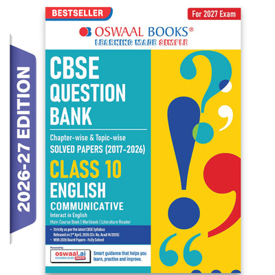 Oswaal CBSE Class 10 English Communicative Question Bank | Chapter & Topic-wise Solved Papers (2017-2026) | Based on Latest Syllabus (April 2026) | Includes 2026 Papers | For 2027 Exam