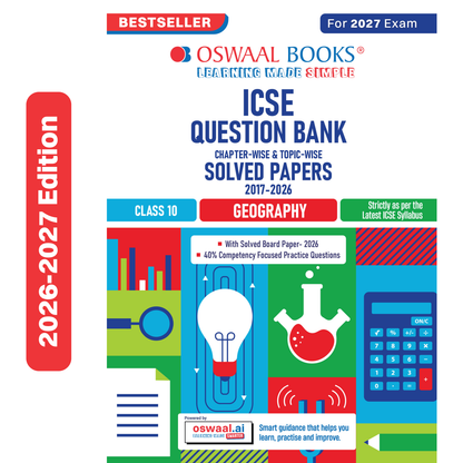 Oswaal Class 10 ICSE Question Bank Geography (2017-2026) | For 2027 Exam Chapter-wise & Topic-wise with Competency Based Questions | Includes 2026 Paper- fully solved | Self-Assessment Papers | Practice Papers