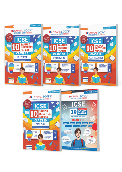 ICSE Class 10,  10 Sample Question Papers + 10 Previous Years' Solved Papers Physics, Chemistry, Maths, Biology (Set of 5 Books) for 2026 Board Exams