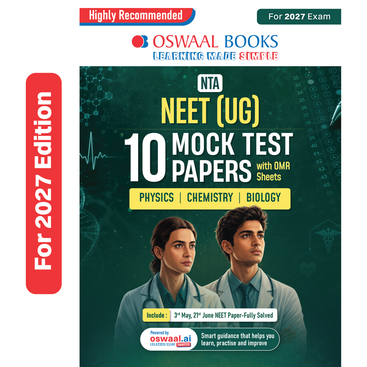 Oswaal NEET (UG) 10 Mock Test Papers (Physics, Chemistry & Biology) | Includes 3rd May & 21st June (Re-NEET) 2026 Fully Solved Papers | 1950+ Questions, Mind Maps, Mnemonics | For 2027 Exam