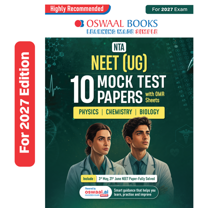 Oswaal NEET (UG) 10 Mock Test Papers (Physics, Chemistry & Biology) | Includes 3rd May & 21st June (Re-NEET) 2026 Fully Solved Papers | 1950+ Questions, Mind Maps, Mnemonics | For 2027 Exam