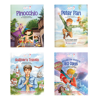 Lil Legends Re-Imagined Classics: Illustrated Classic Story Books for Kids – Pinocchio, Peter Pan, Gulliver’s Travels & Around the World in 80 Days (Set of 4)
